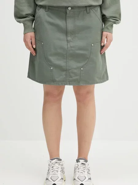Carhartt WIP fustă jeans Maeve Double Knee Skirt midi drept verde