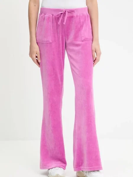 Juicy Couture spodnie dresowe welurowe CAISA LOW RISE PANT gładkie różowy