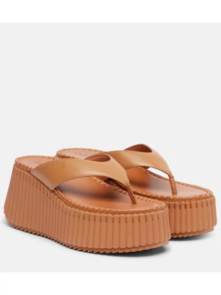 Chiloți tanga Chloé din piele maro