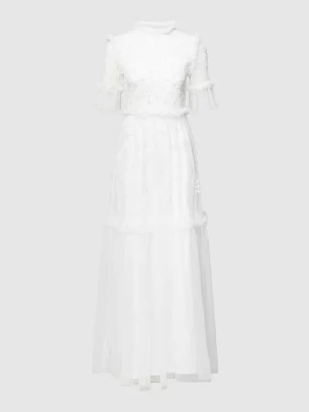 Długa sukienka wieczorowa z tiulu Lace & Beads biała
