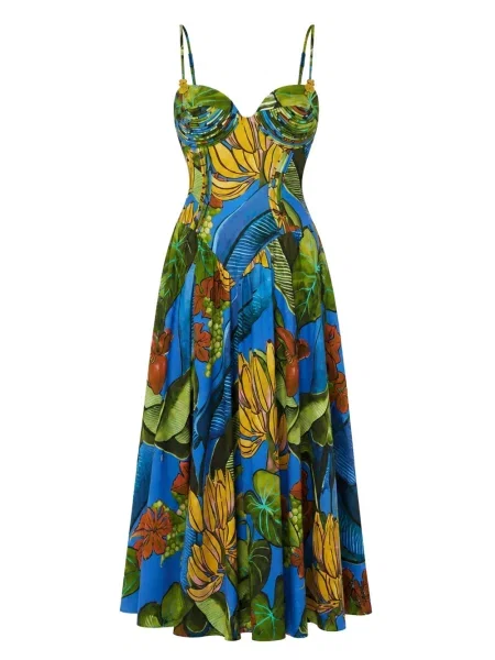 Rochie maxi Farm Rio cu model floral cu imagine albastru