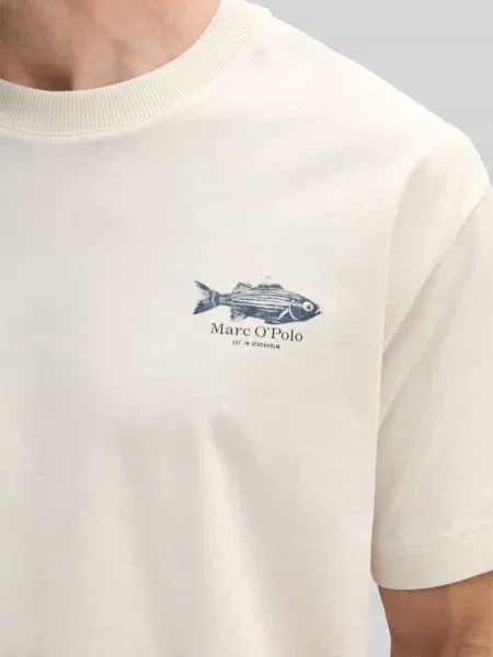T-shirt o luźnym kroju z czystej bawełny z nadrukiem z motywem na tyle Marc O'polo biała