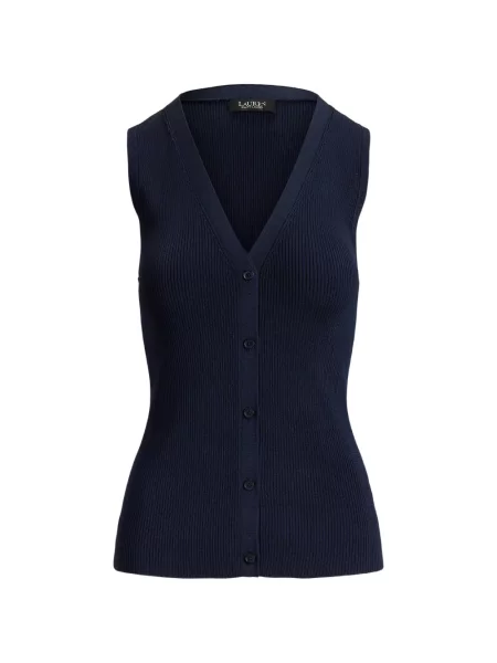 Cardigan Lauren Ralph Lauren fără mâneci tricotate albastru