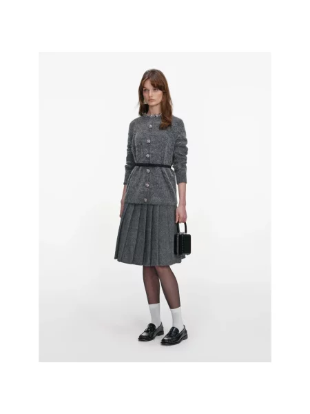 Kardigan Self-portrait wełniany z kryształkami szary