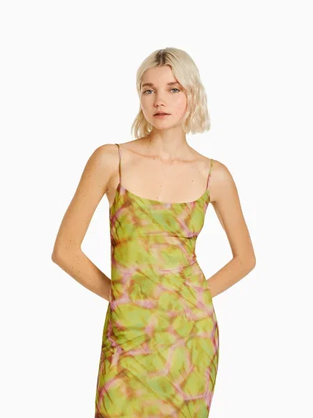 Bershka Rochie de vară stuf / kiwi / rosé verde