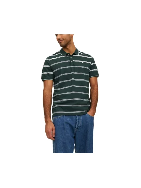 Koszulka polo Jack & Jones w paski z paskiem zielona