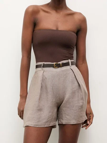 Answear.LAB szorty lniane beżowe