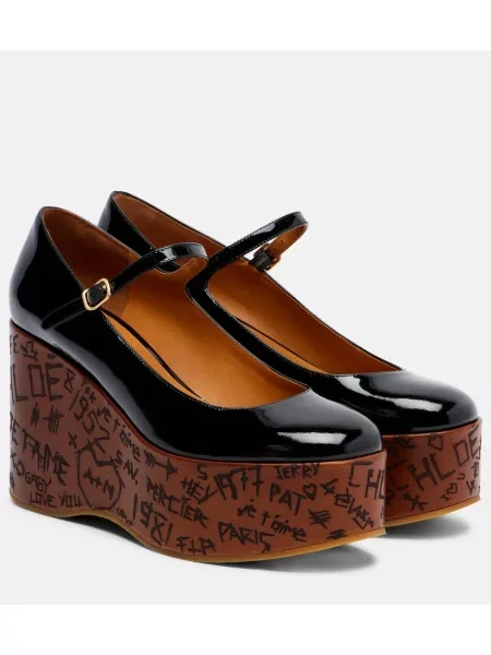 Pantofi cu toc Chloé din piele cu pană negru