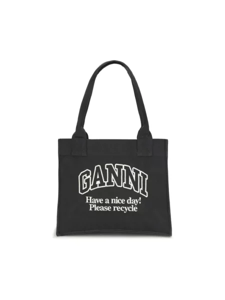 Torebka Ganni z nadrukiem płócienna czarna