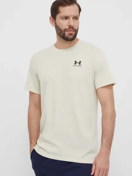 Under Armour tréninkové tričko UA LOGO EMB HEAVYWEIGHT béžové