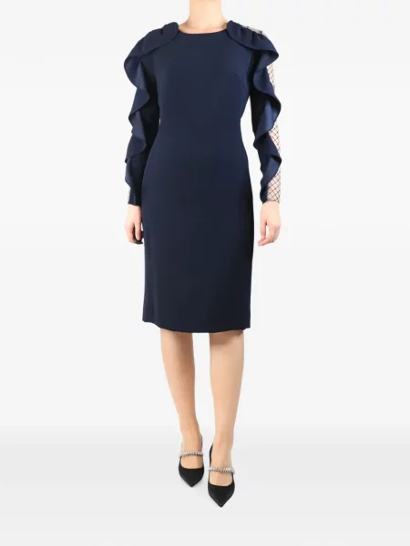 Rochie midi Jenny Packham cu volane plasă albastru