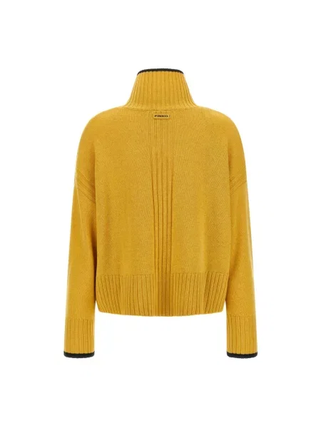 Lniany sweter z golfem Pinko żółty