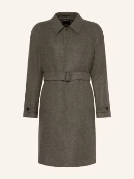 Zegna Kašmírový Kabát olivová šedá