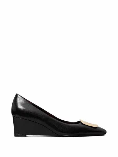 Pantofi cu toc Tory Burch cu pană cu autograf negru