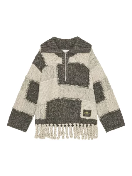 Sweter Ganni z naszywkami szary