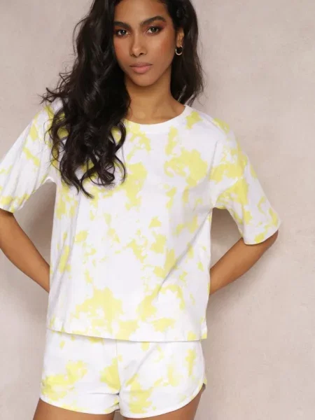 Szorty z Gumką w Pasie ze Wzorem Tie Dye Nurici żółte