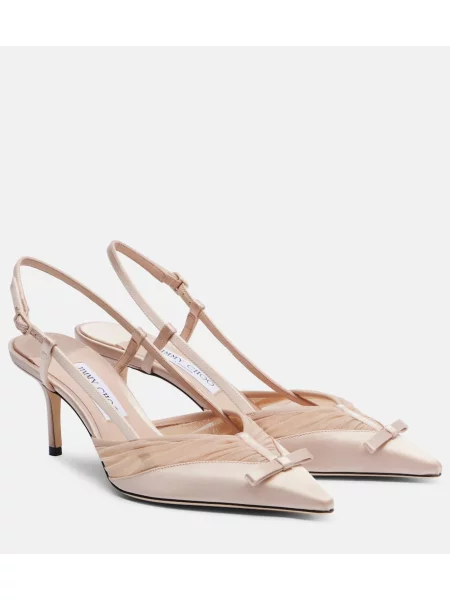 Pantofi cu toc Jimmy Choo din satin slingback roz