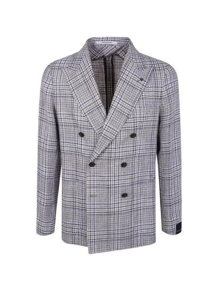 Sacou în carouri Tagliatore în carouri cu două rânduri de nasturi maro