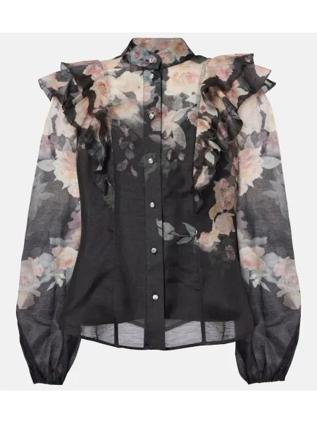 Bluză Zimmermann de in cu volane negru