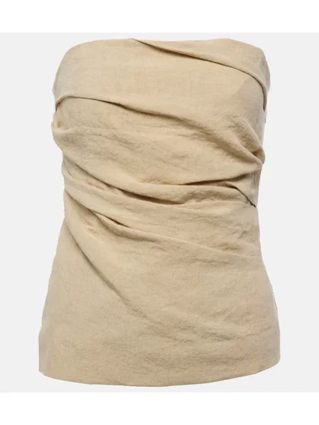 Lniany top Tove bez ramiączek beżowy