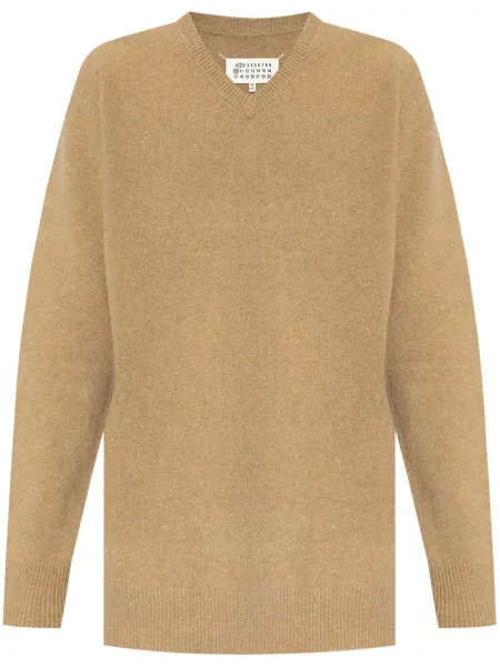 Pulover Maison Margiela de lână cu decolteu în V maro