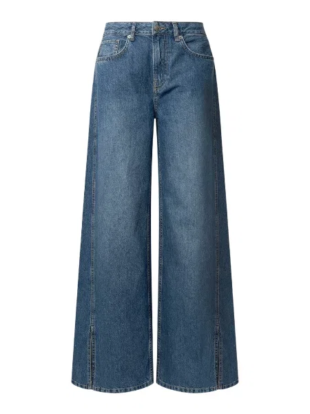 Pepe Jeans jeans WIDE LEG JEANS MW SLIT femei albastru