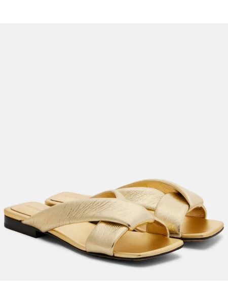 Papuci tip mules Bottega Veneta din piele auriu