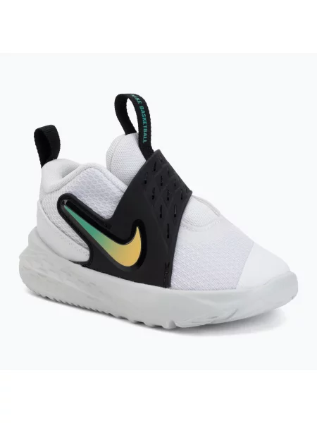 Детски обувки Nike Team Hustle D 12 white/black/clear emerald/topaz gold бяло
