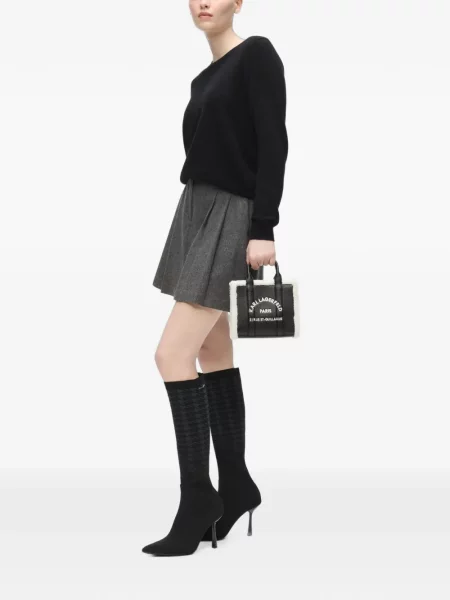 Шопинг чанта Karl Lagerfeld от овча кожа черно