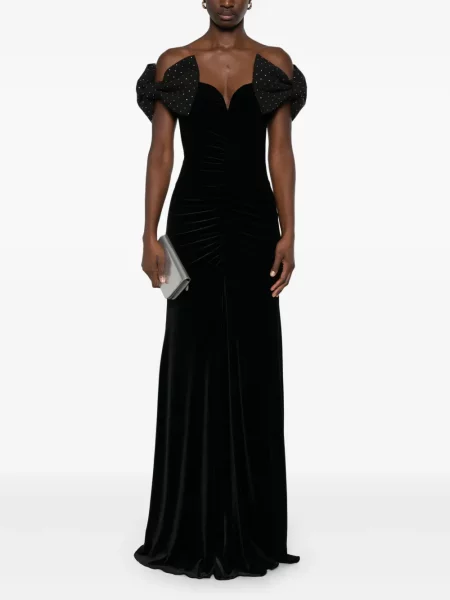 Rochie maxi Nissa cu funde de catifea de costum negru