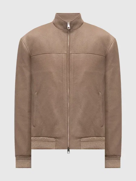 Шкіряна куртка з емблемою Brett Johnson коричнева