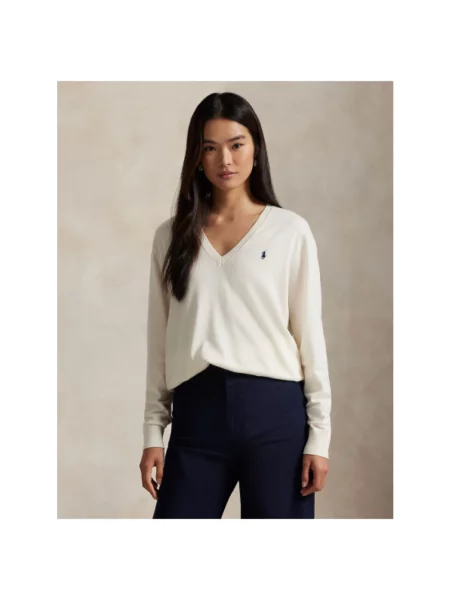 Sweter Polo Ralph Lauren z dekoltem w serek beżowy