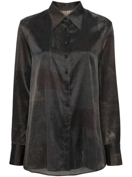 Satynowa koszula Ziggy Chen z nadrukiem w abstrakcyjne wzory szara