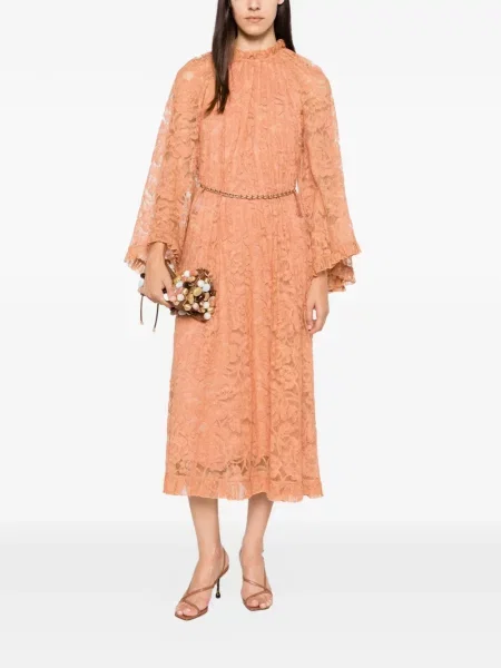 Rochie midi Zimmermann cu volane din dantelă portocaliu