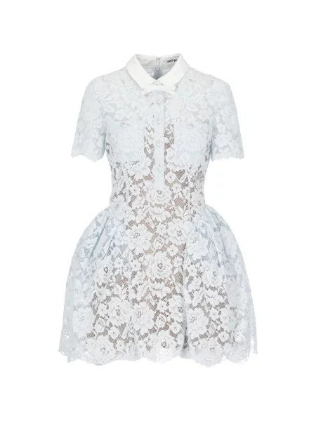 Rochie mini Self-portrait din dantelă evazată albastru