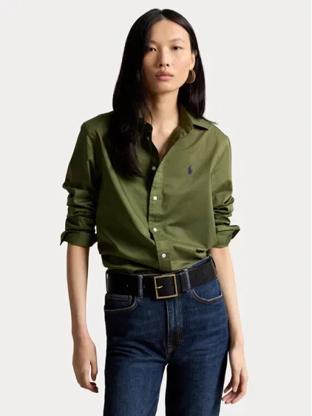 Bluzka koszulowa o kroju relaxed fit z czystej bawełny Polo Ralph Lauren zielona