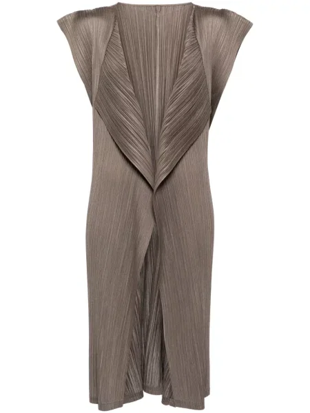 Cardigan Pleats Please Issey Miyake din satin plisat maro
