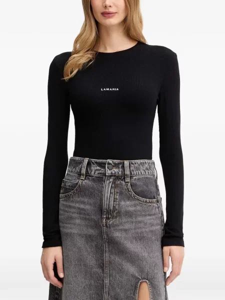 Top La Mania tricotate cu imagine negru
