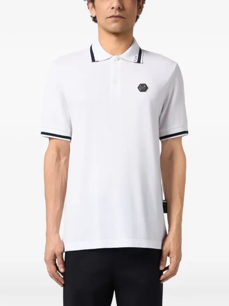 Tricou polo Philipp Plein cu autograf alb