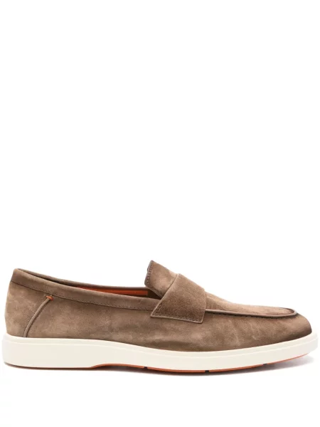 Pantofi loafer Santoni din piele de căprioară maro