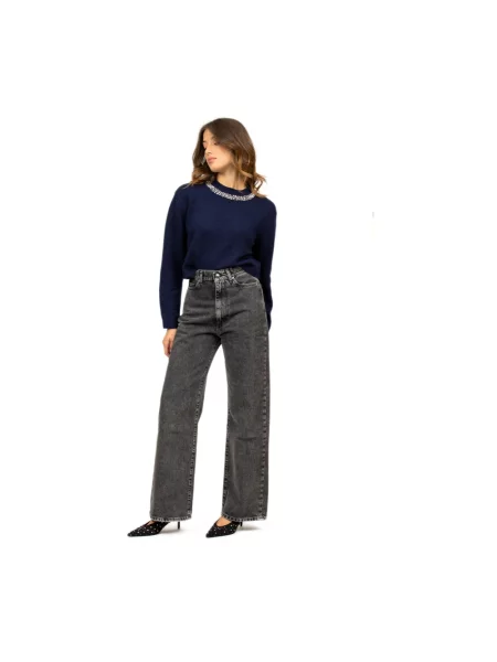 Sweter z golfem Semicouture wełniany do golfa niebieski