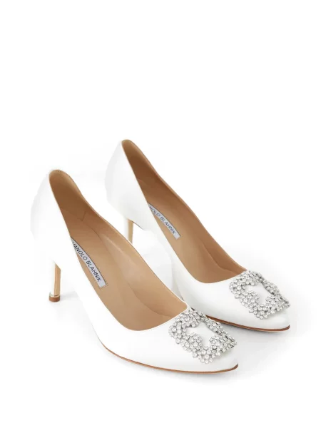 Pantofi cu toc Manolo Blahnik cu cataramă alb