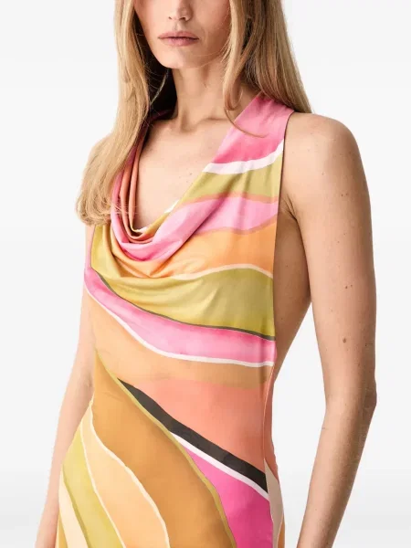 Rochie maxi Never Fully Dressed cu imagine cu imprimeu abstract portocaliu