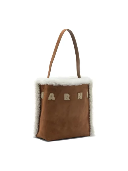 Mała mały shopperka Marni skórzana brązowa