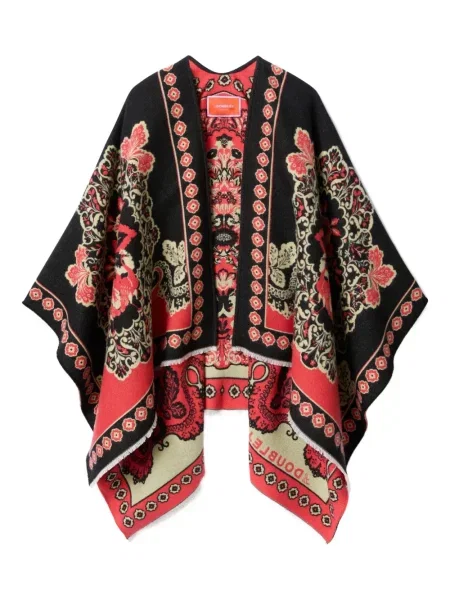 Poncho La Doublej cu model floral cu imagine negru