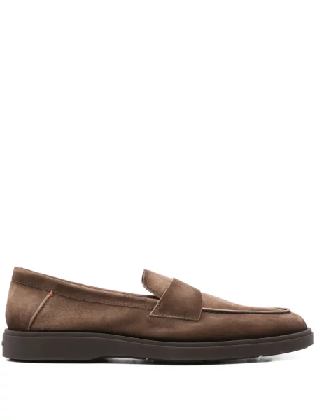 Pantofi loafer Santoni din piele de căprioară maro