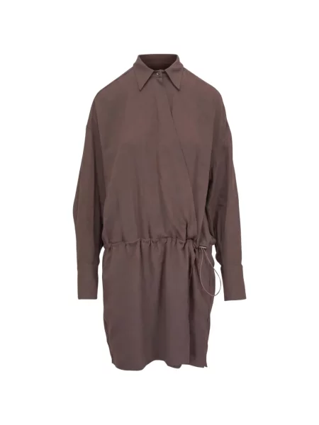 Rochie tip cămașă Brunello Cucinelli de lână maro