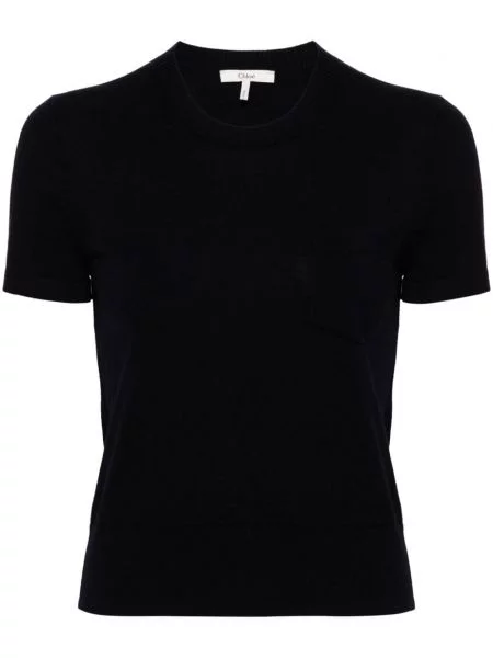 Top Chloé cu broderie de lână albastru