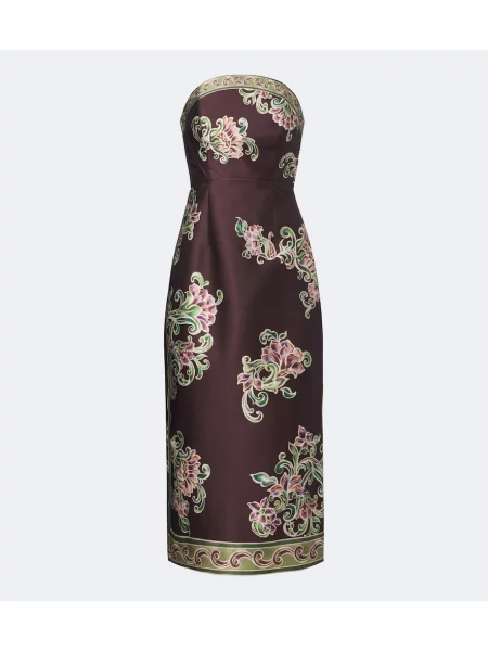 Rochie Alemais cu model floral fără bretele maro