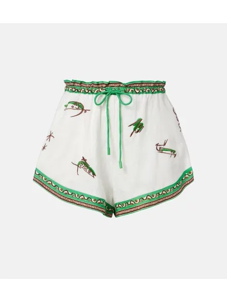 Pantaloni scurți Alemais cu broderie de in alb